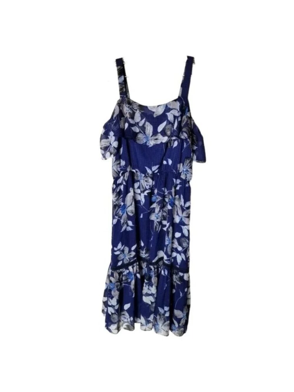 Eliza J Blue Floral Ruffle Midi Dress 14 - Picture 3 of 15